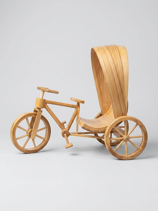 Premium Handmade Bamboo Rickshaw Miniature - Traditional Bangladeshi Folk Art Decorative Showpiece for Home & Office (Eco-Friendly)