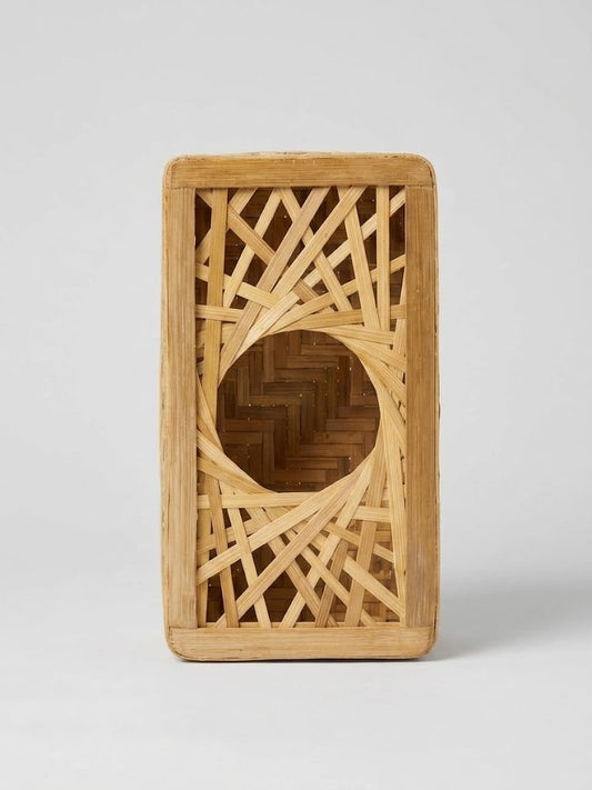 Handmade Cross-Woven Bamboo Tissue Box Holder - Eco-Friendly Rectangular Dispenser with Circular Opening for Aesthetic Home & Office Decor