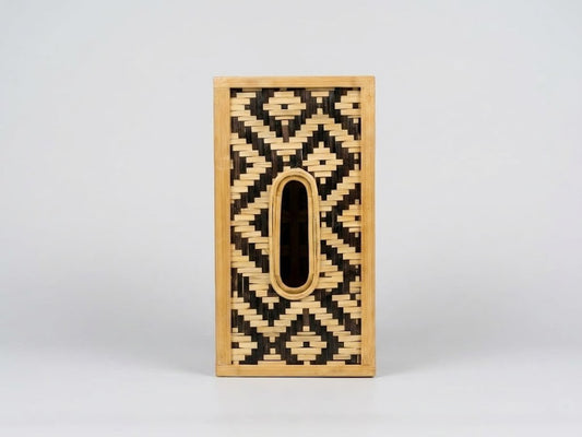 Premium Handmade Woven Bamboo Tissue Box Holder - Black Geometric Patterned Eco-Friendly Dispenser for Aesthetic Home & Office Decor