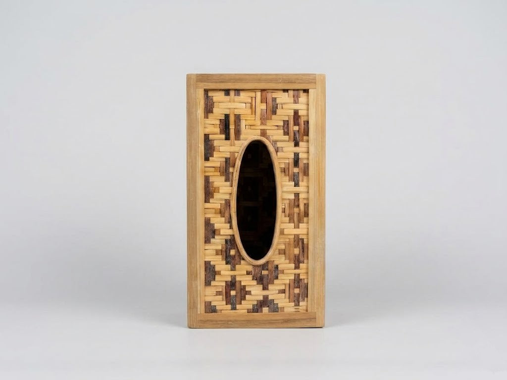 Premium Handmade Woven Bamboo Tissue Box Holder - Eco-Friendly Rectangular Dispenser with Smooth Oval Opening for Home & Office Decor