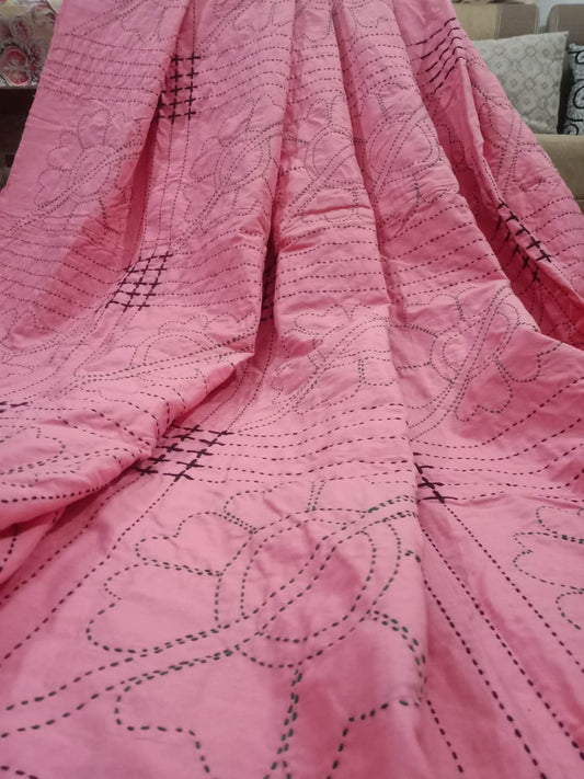 Premium Handmade Pink Nakshi Kantha - Traditional Pure Cotton Hand-Stitched Quilt for Home Decor & Comfort (Heritage Collection)