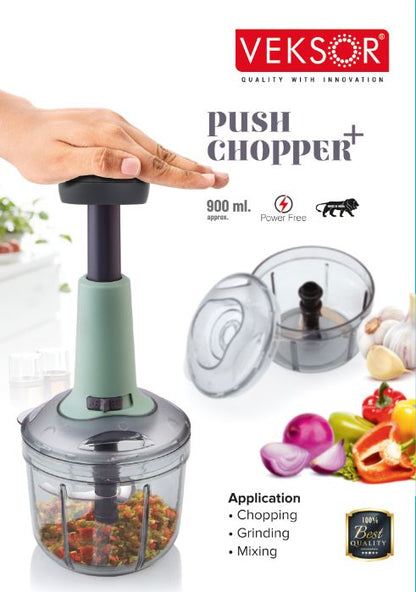 2 in 1 Manual Push Vegetable Chopper & Blender | Stainless Steel Kitchen Cutter | Easy Food Processor for Home Use